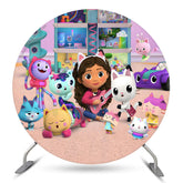 Lofaris Cartoon Cats Girl Guitar Round Party Backdrop Kit
